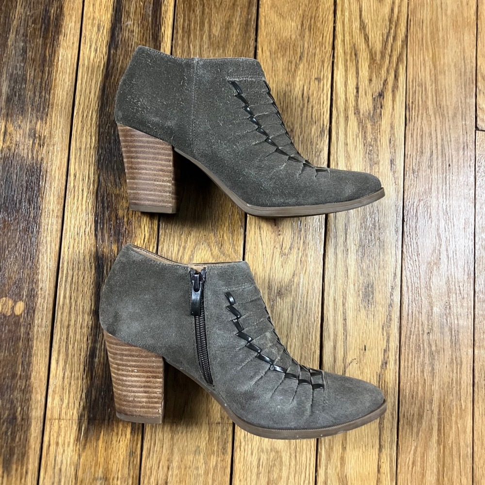 Franco Sarto Dean Grey Suede Whipstitch Ankle Boots Block Heel Womens‎ 7M